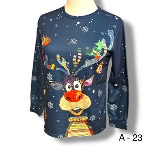 Christmas Holiday Womens Sz Reindeer Shirt Long Sleeve